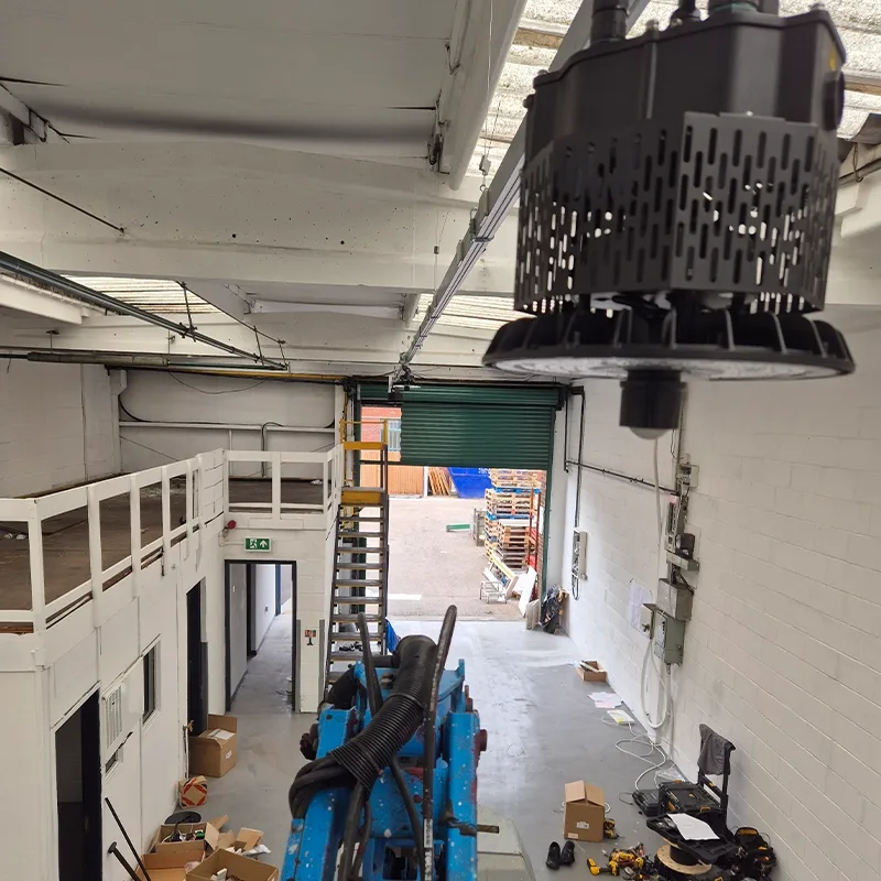 New LED high-bay lighting installed in a commercial unit