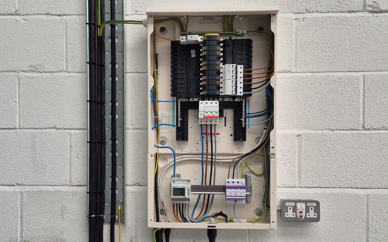 Larger distribution board fully wired with surge protection