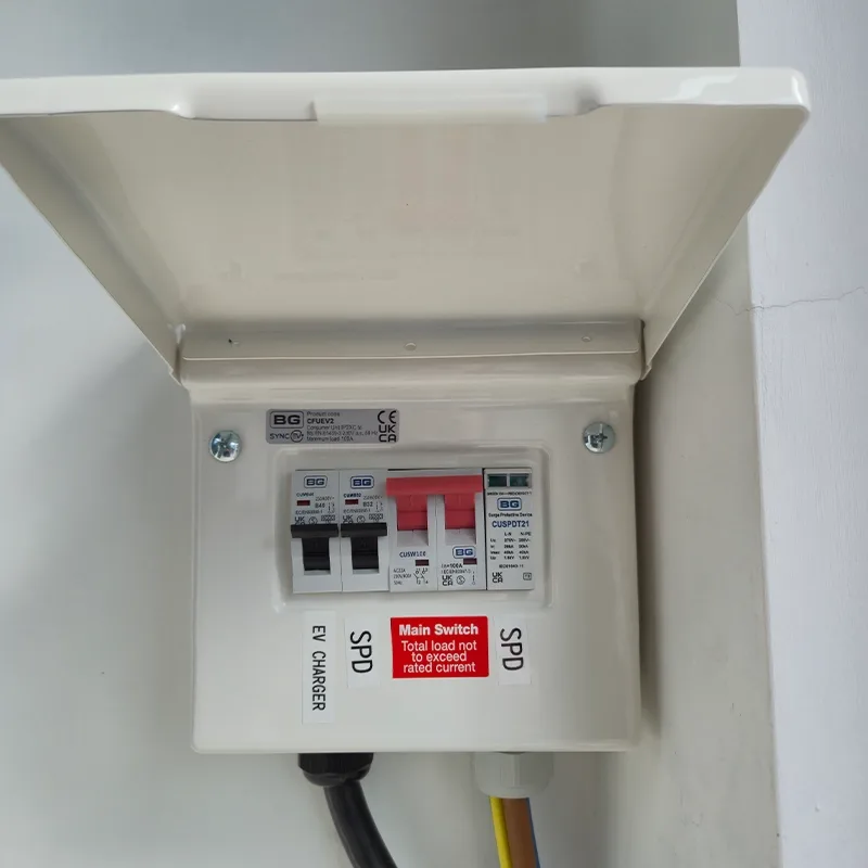 Dedicated EV charger consumer unit with surge protection and a labelled main switch