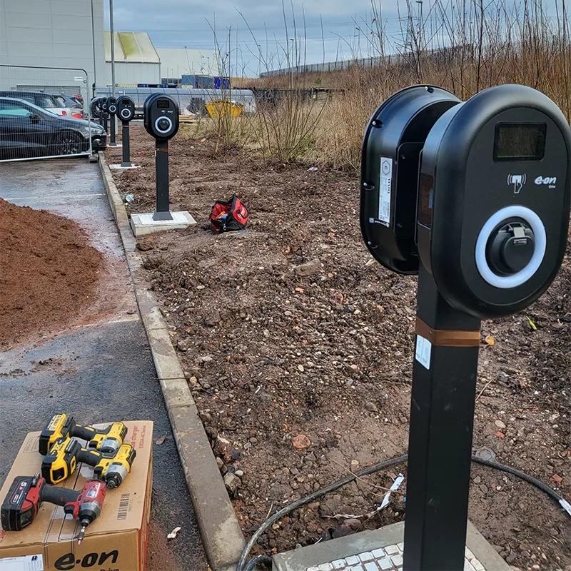 New EV charging bays being installed at a commercial car park