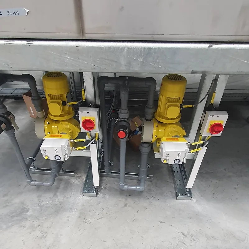 Chemical dosing pumps wired with rotary isolators on a plant skid